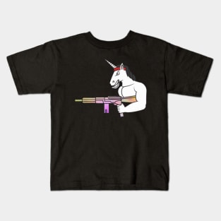 Unicorn muscles weapon fighter war rainbow Kids T-Shirt